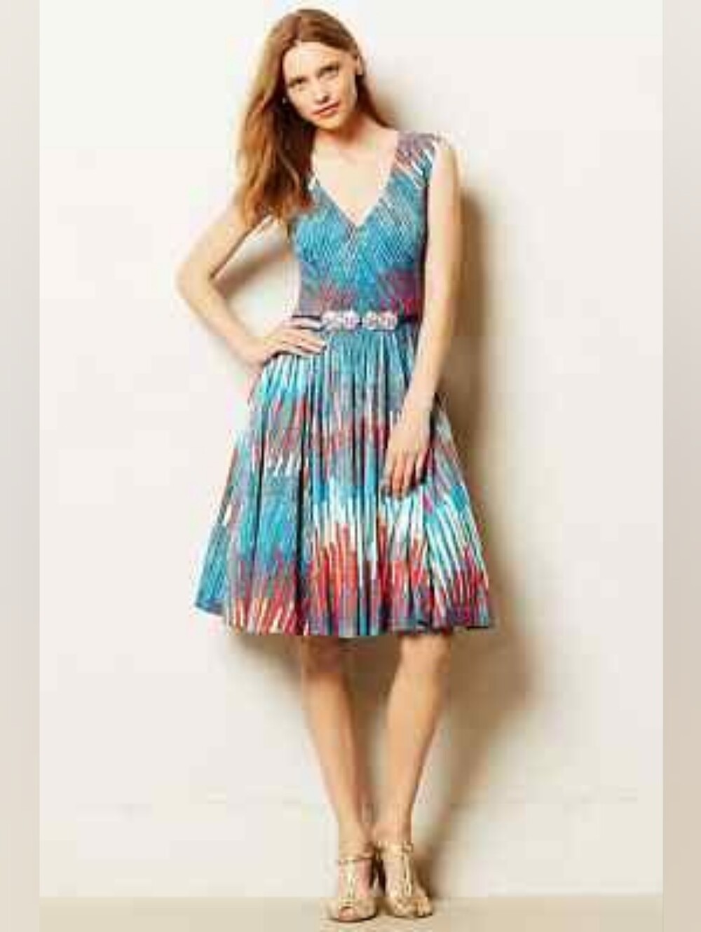 Anthropologie Plenty by Tracy Reese Blue And Pink Midi Dress Size 2